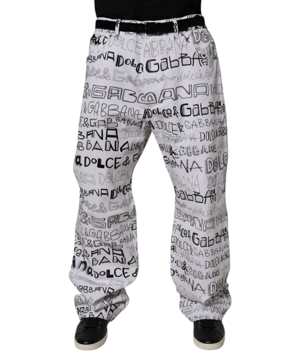 Dolce &amp; Gabbana White Logo Print Straight Men Denim Jeans