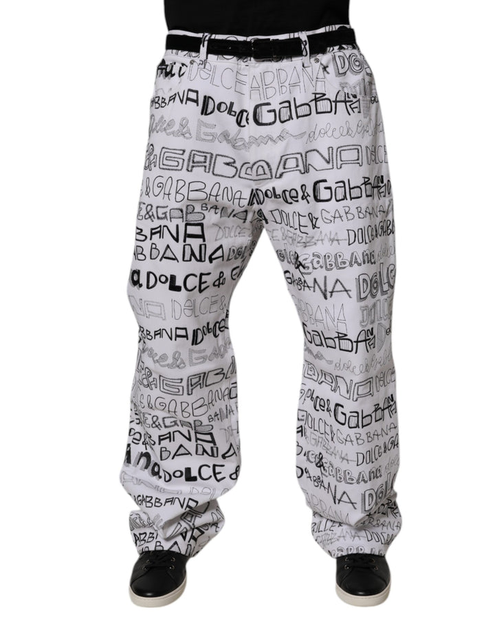 Dolce &amp; Gabbana White Logo Print Straight Men Denim Jeans