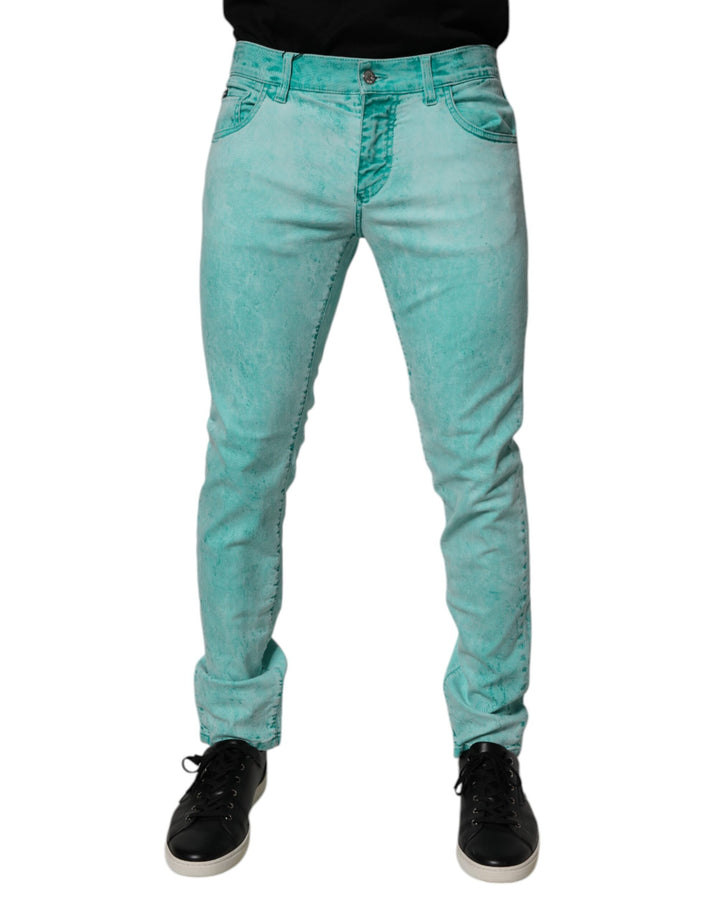 Dolce &amp; Gabbana Green Tie Dye Cotton Skinny Men Denim Jeans