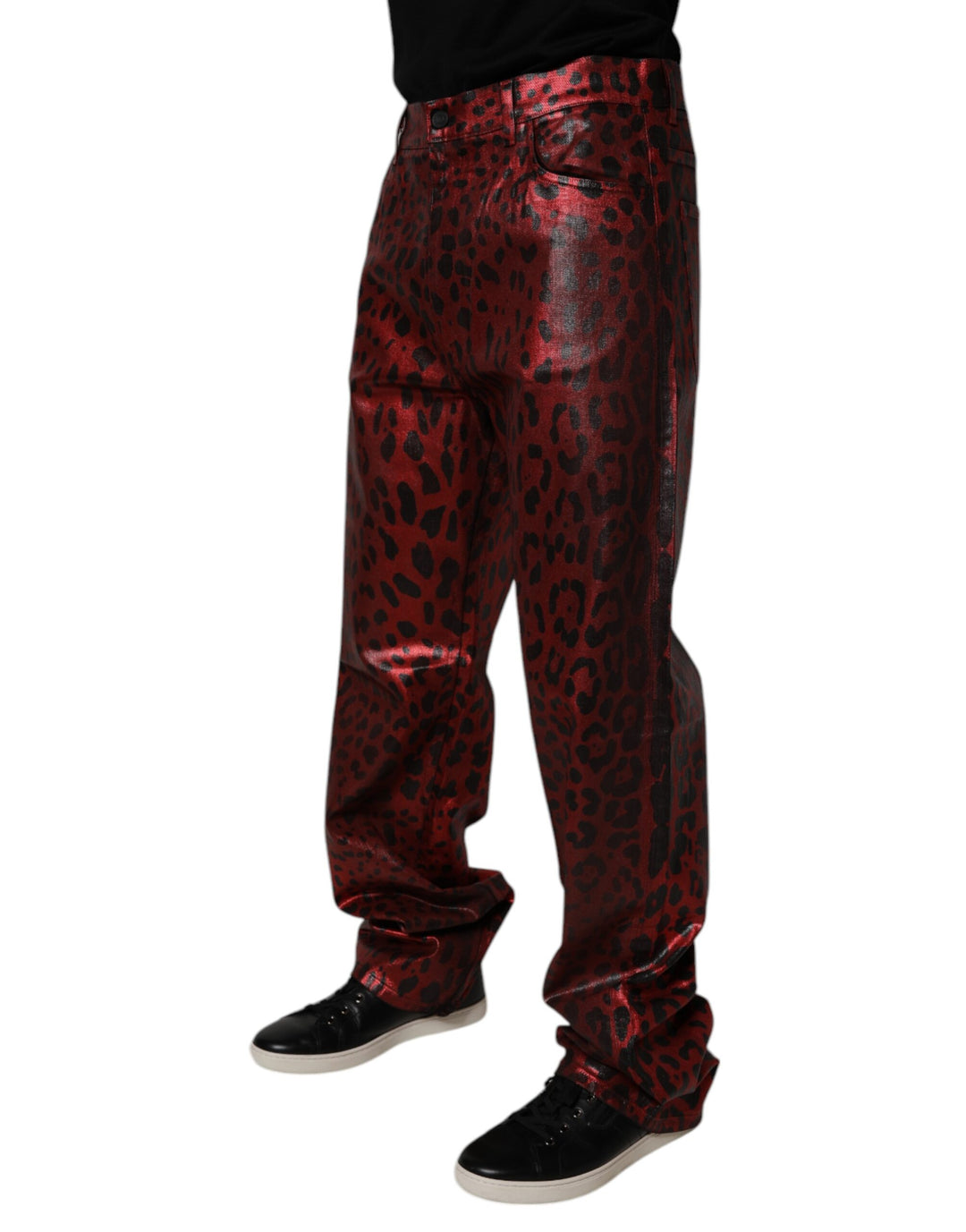Dolce &amp; Gabbana Red Leopard Cotton Straight Men Denim Jeans