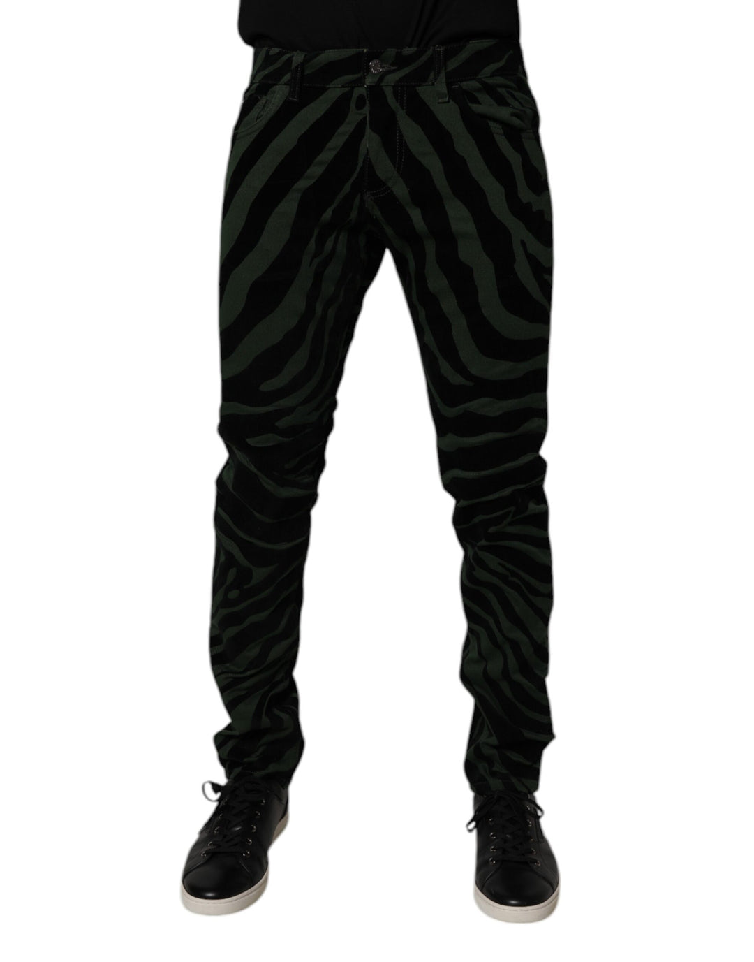 Dolce &amp; Gabbana Black Green Stripes Cotton Skinny Denim Jeans