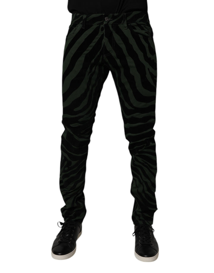 Dolce &amp; Gabbana Black Green Stripes Cotton Skinny Denim Jeans