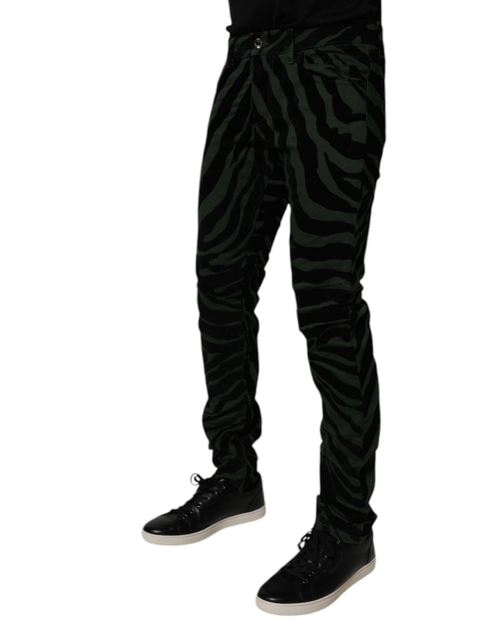 Dolce &amp; Gabbana Black Green Stripes Cotton Skinny Denim Jeans