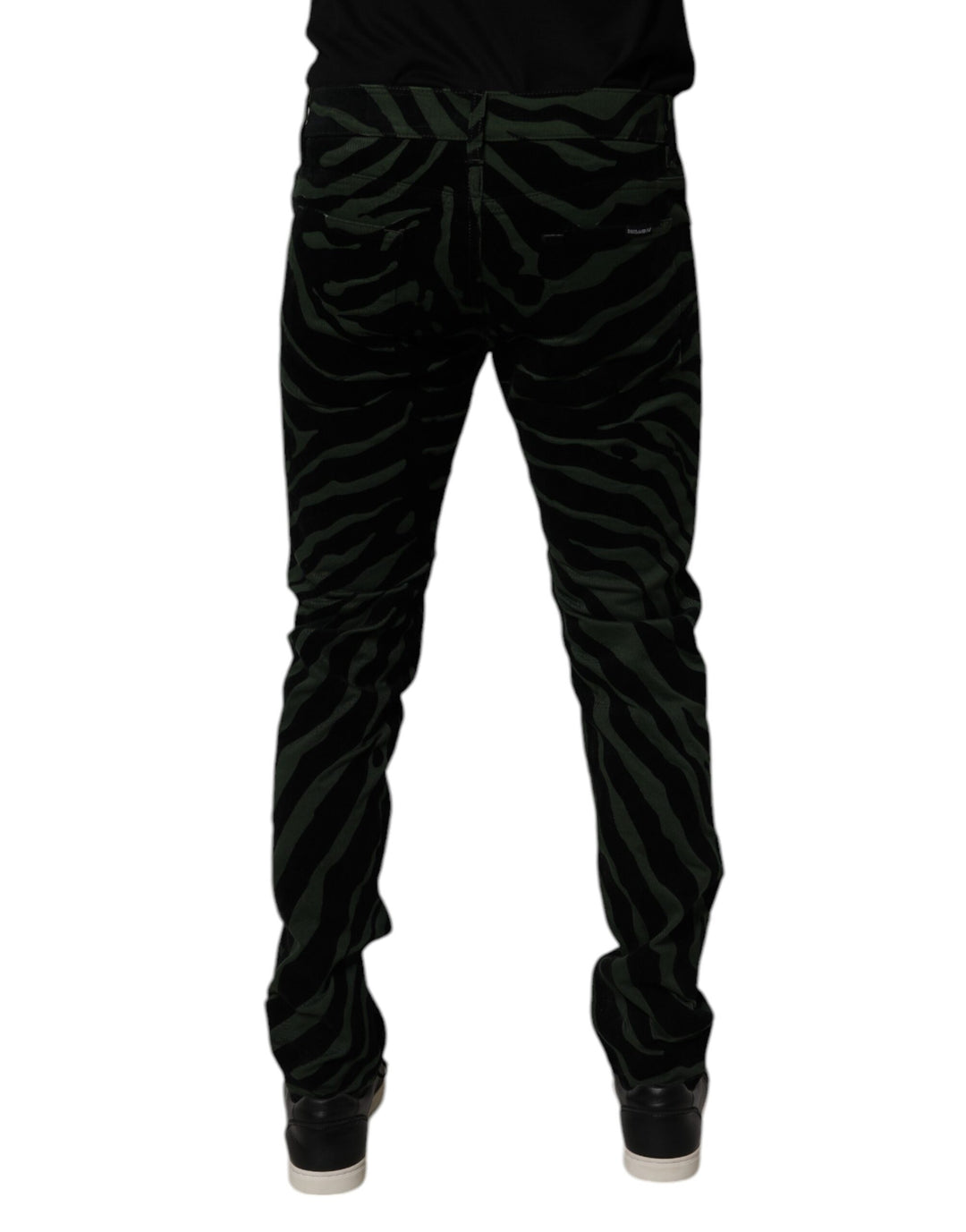 Dolce &amp; Gabbana Black Green Stripes Cotton Skinny Denim Jeans