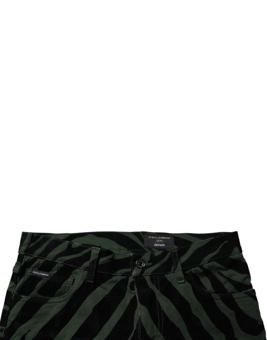 Dolce &amp; Gabbana Black Green Stripes Cotton Skinny Denim Jeans