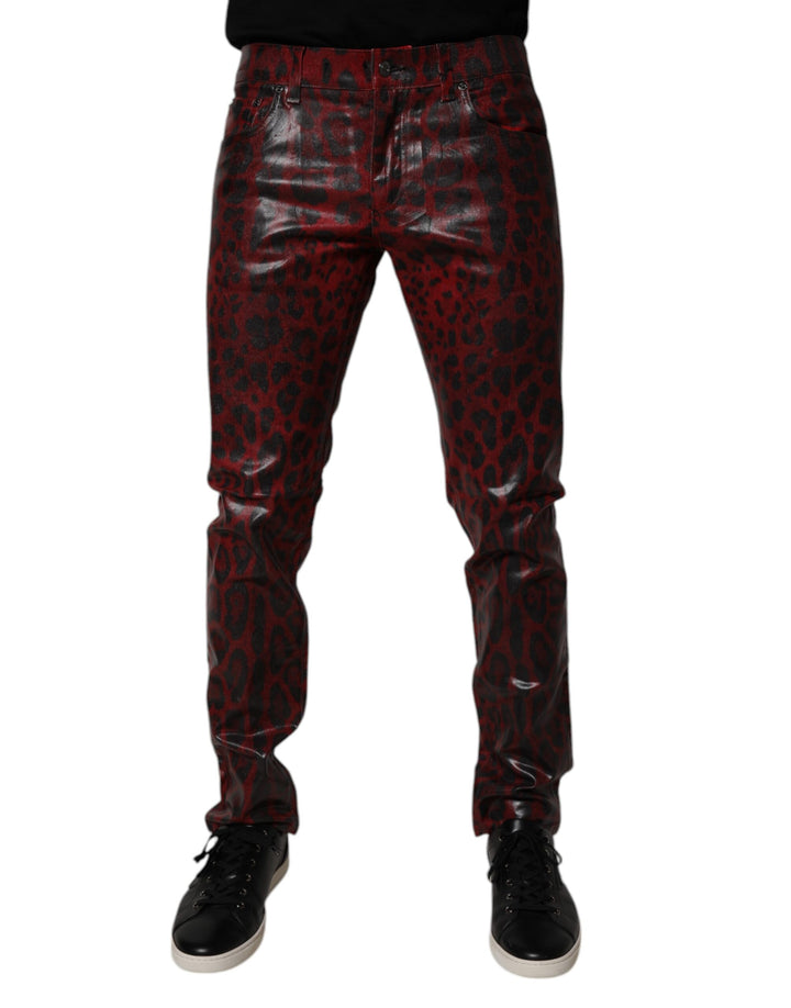 Dolce &amp; Gabbana Red Leopard Cotton Skinny Men Denim Jeans