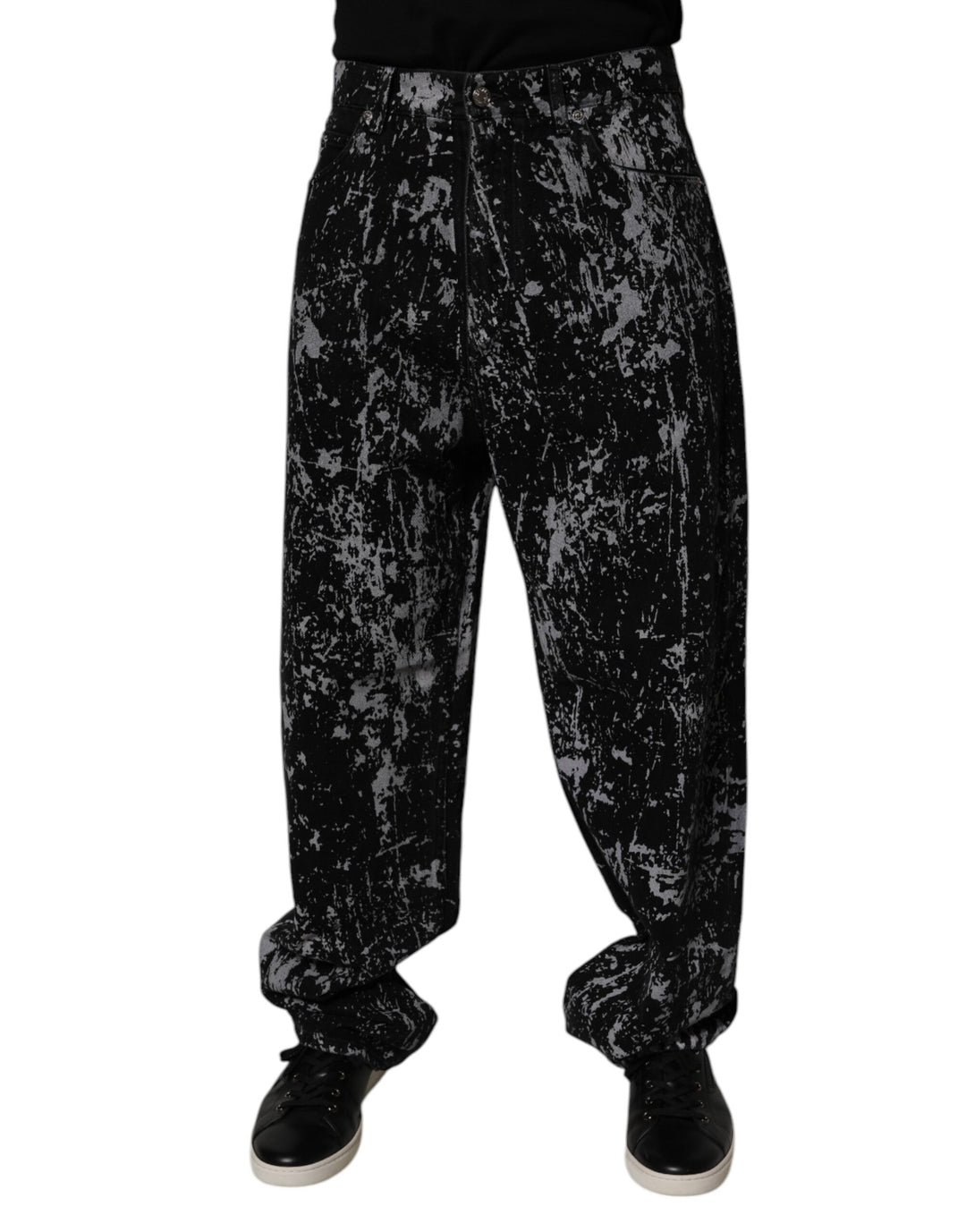 Jean droit en coton tie-dye noir Dolce &amp;amp; Gabbana pour homme