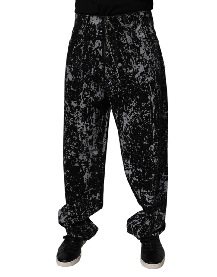 Jean droit en coton tie-dye noir Dolce &amp;amp; Gabbana pour homme