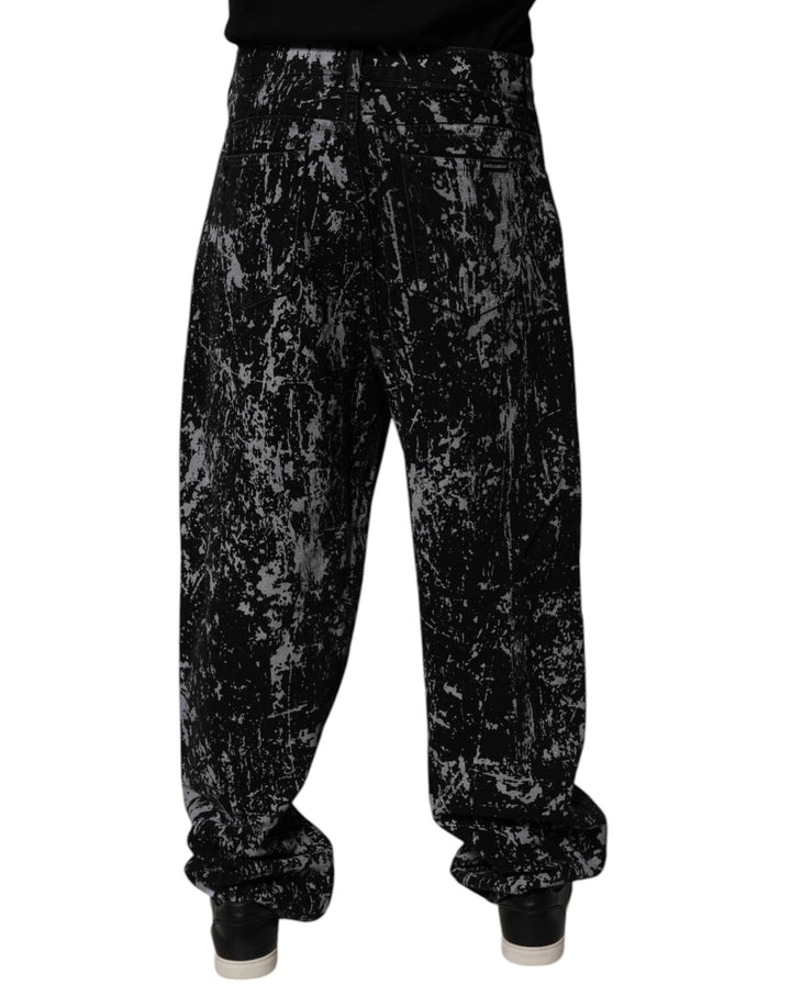 Jean droit en coton tie-dye noir Dolce &amp;amp; Gabbana pour homme