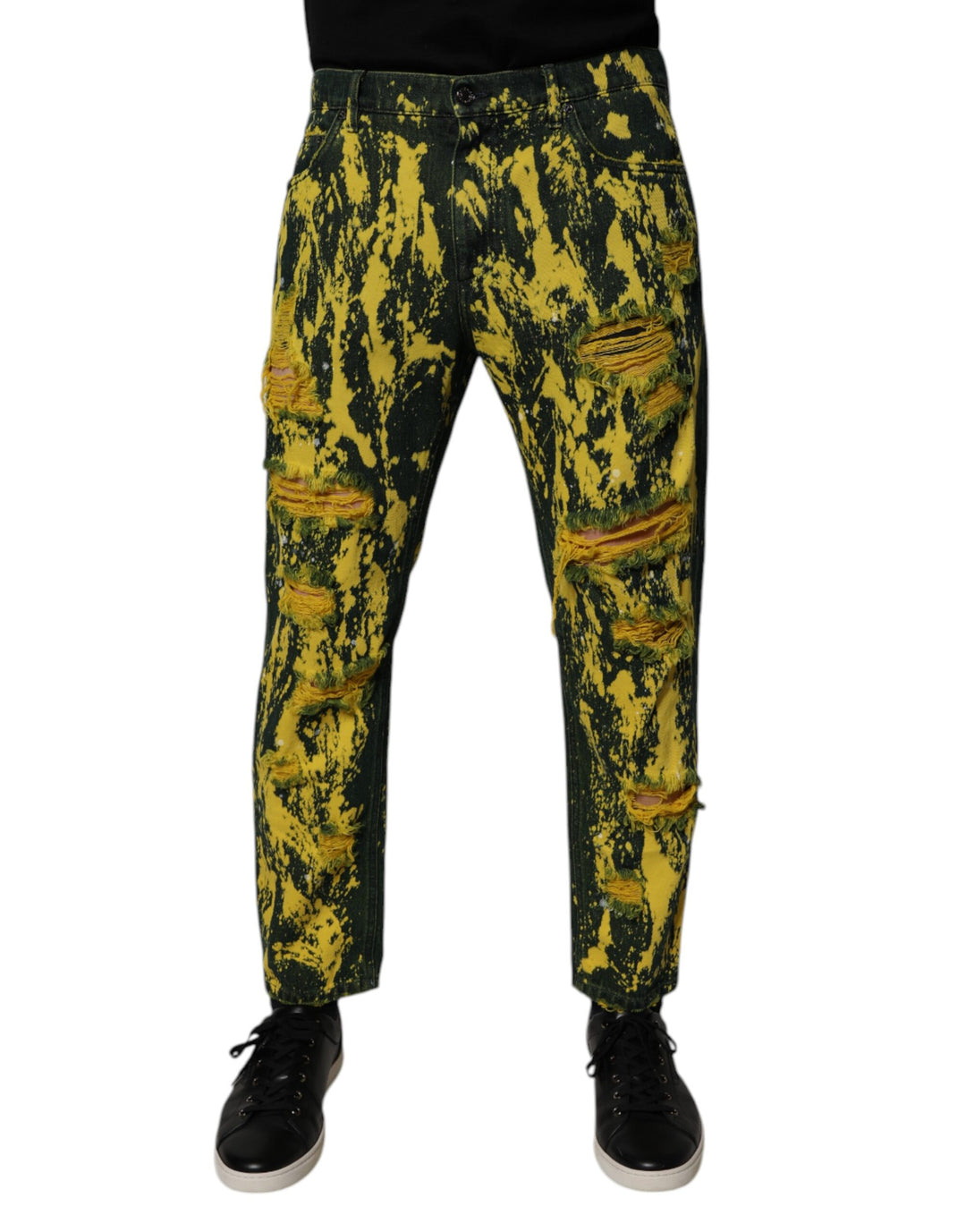 Jean skinny en denim noir et jaune effet tie-dye Dolce &amp;amp; Gabbana pour homme