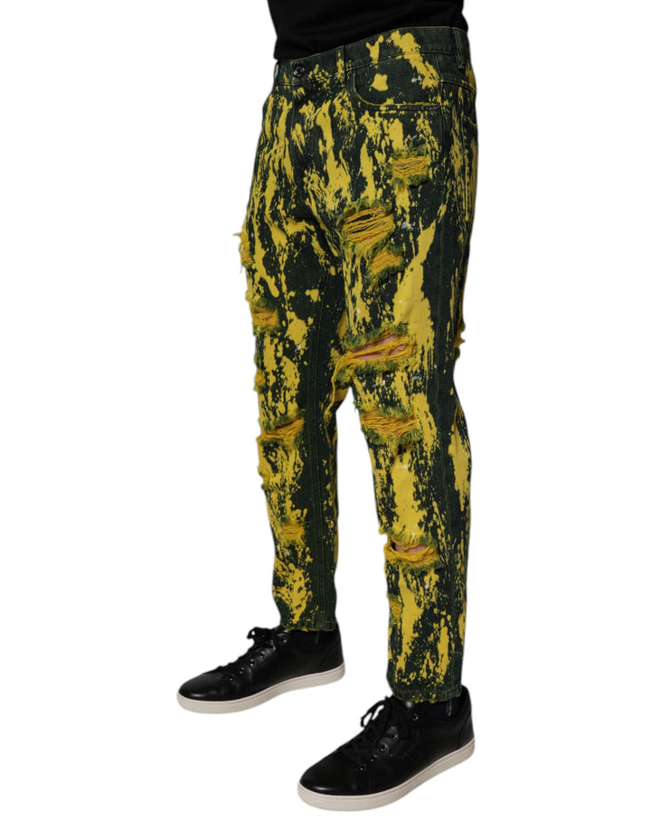 Jean skinny en denim noir et jaune effet tie-dye Dolce &amp;amp; Gabbana pour homme