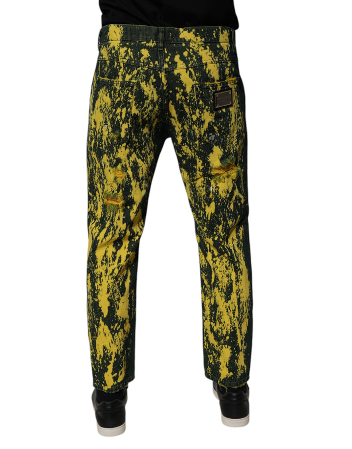 Jean skinny en denim noir et jaune effet tie-dye Dolce &amp;amp; Gabbana pour homme