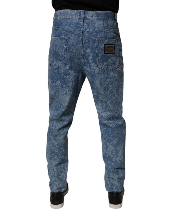 Dolce &amp; Gabbana Blue Tie Dye Cotton Skinny Men Denim Jeans