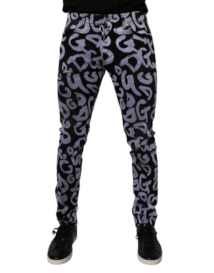 Dolce &amp; Gabbana Black Logo Monogram Cotton Skinny Denim Jeans