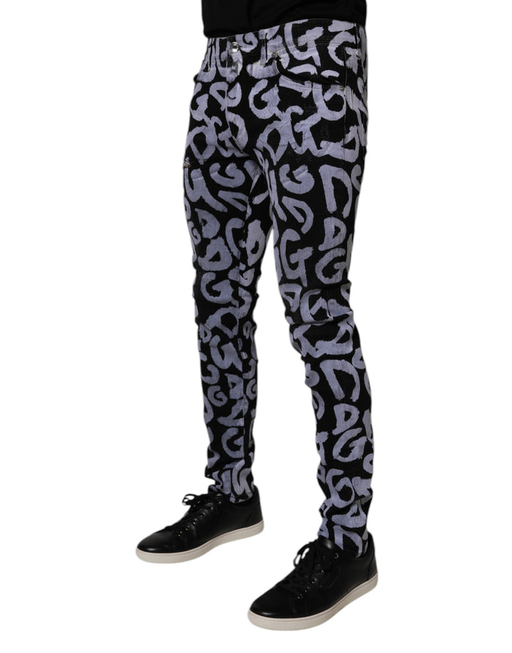 Dolce &amp; Gabbana Black Logo Monogram Cotton Skinny Denim Jeans