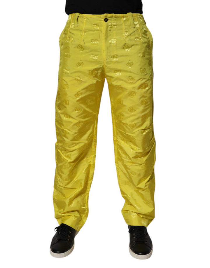 Pantalones rectos de poliéster con monograma DG amarillo de Dolce &amp; Gabbana