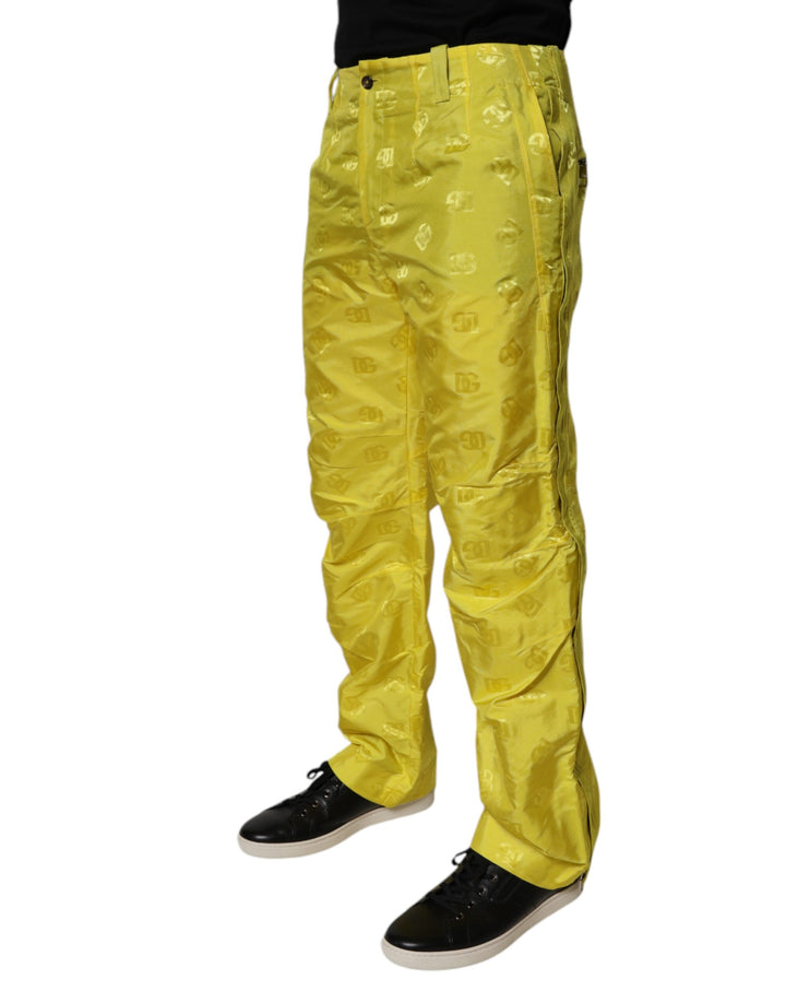 Pantalones rectos de poliéster con monograma DG amarillo de Dolce &amp; Gabbana