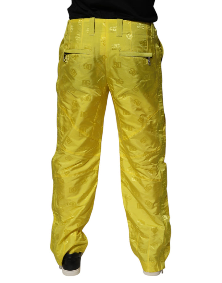 Pantalones rectos de poliéster con monograma DG amarillo de Dolce &amp; Gabbana