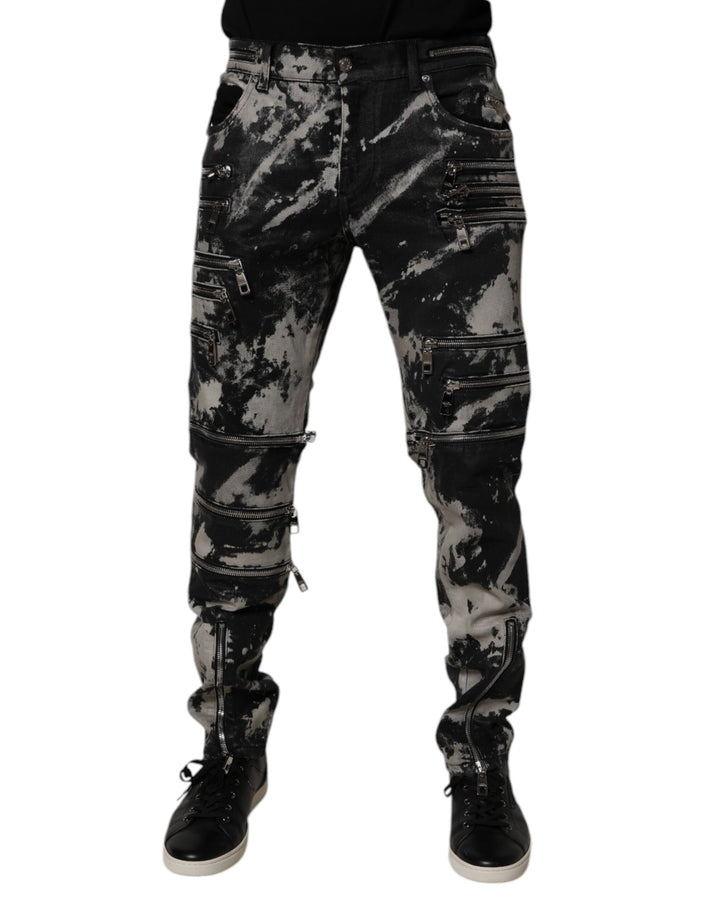 Dolce &amp; Gabbana Black Tie Dye Cotton Skinny Zip Denim Jeans