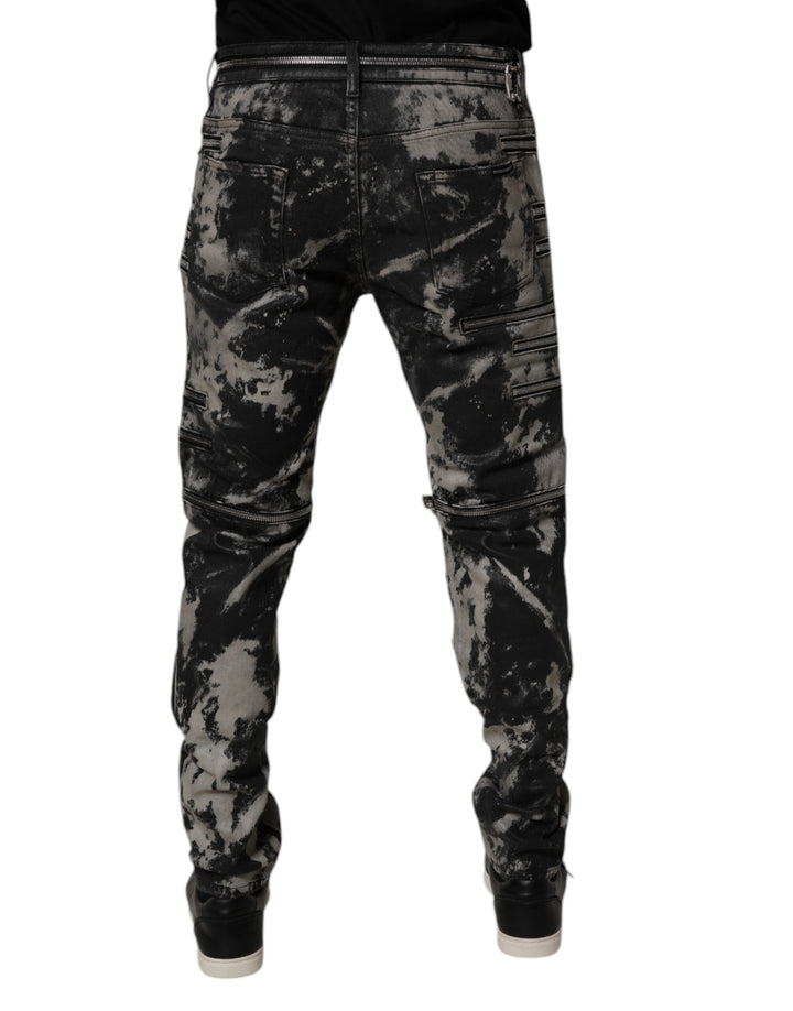Dolce &amp; Gabbana Black Tie Dye Cotton Skinny Zip Denim Jeans