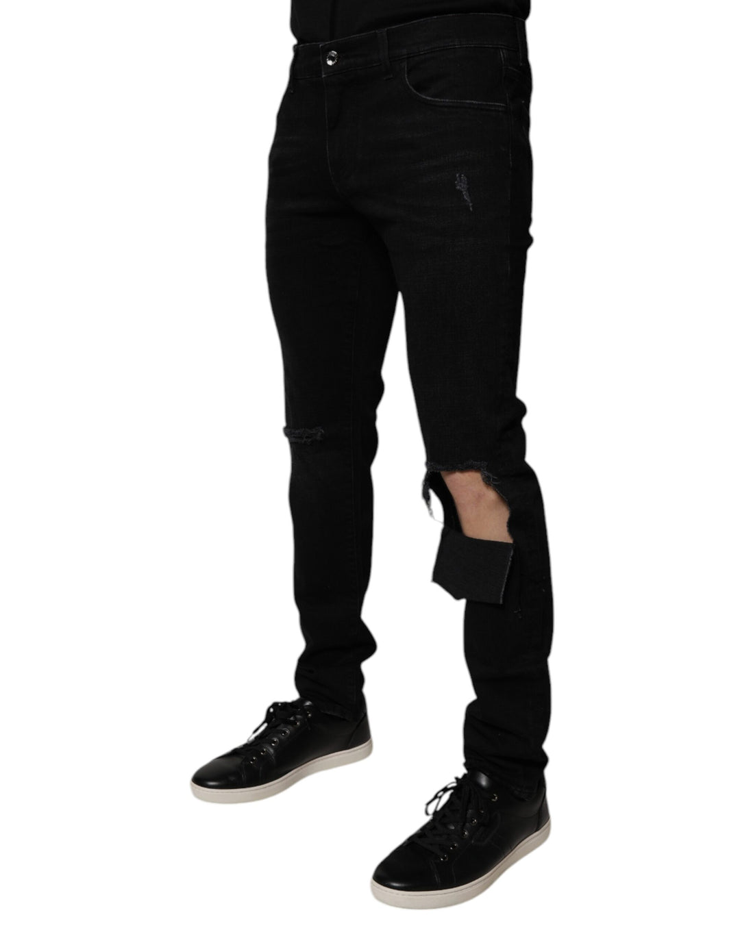 Dolce &amp; Gabbana Black Ripped Cotton Skinny Men Denim Jeans