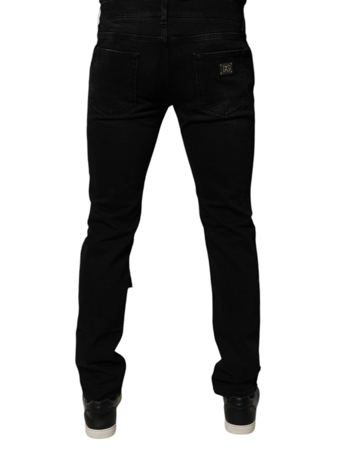 Dolce &amp; Gabbana Black Ripped Cotton Skinny Men Denim Jeans