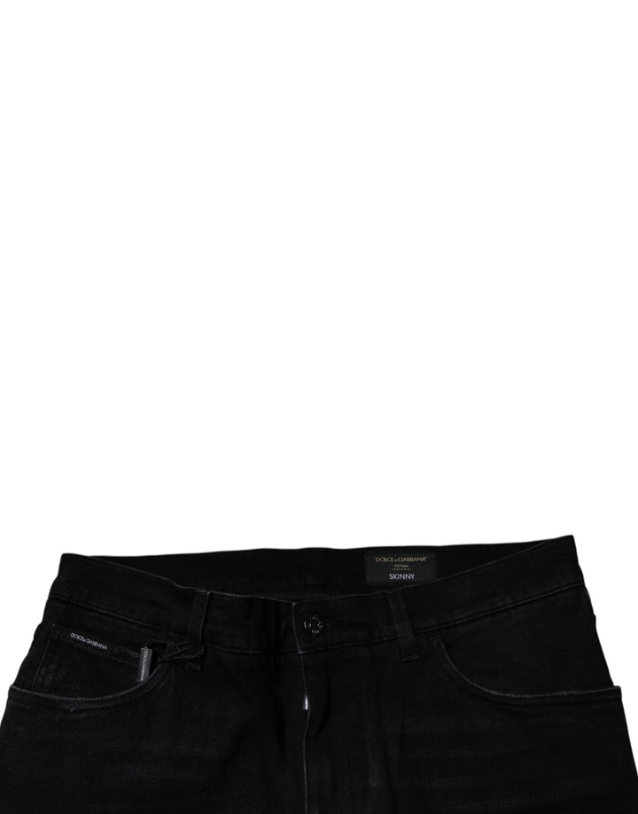 Dolce &amp; Gabbana Black Ripped Cotton Skinny Men Denim Jeans