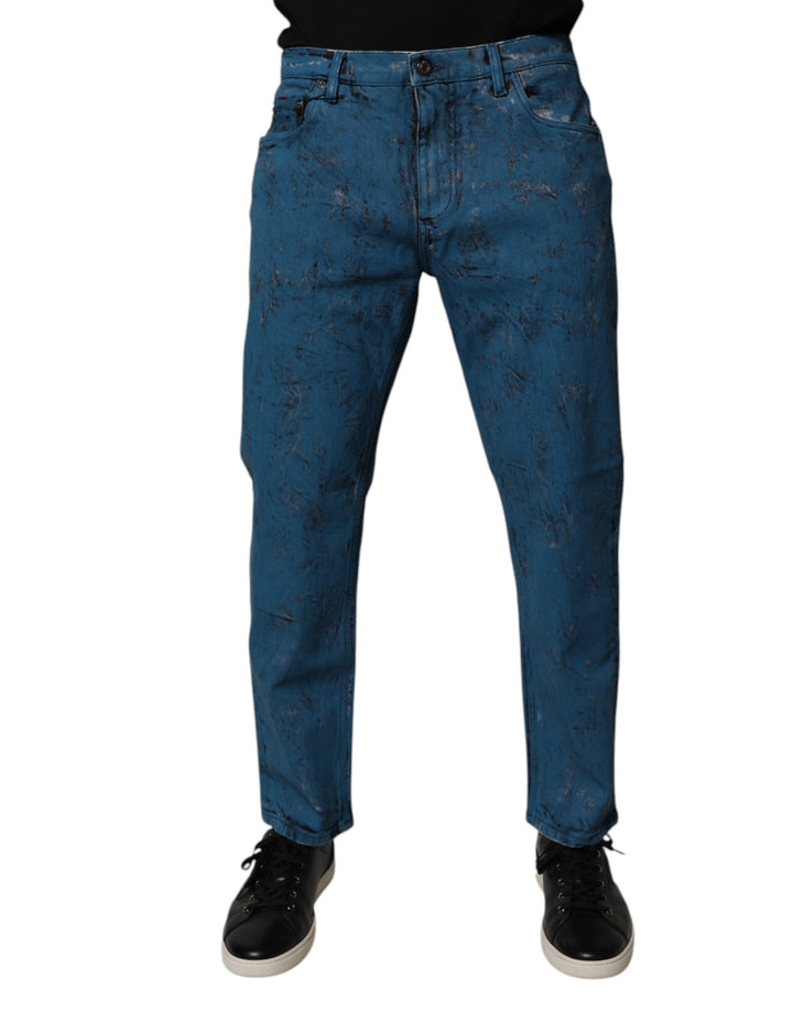 Dolce &amp; Gabbana Blue Tie Dye Cotton Skinny Men Denim Jeans