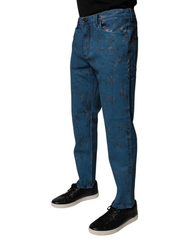 Dolce &amp; Gabbana Blue Tie Dye Cotton Skinny Men Denim Jeans