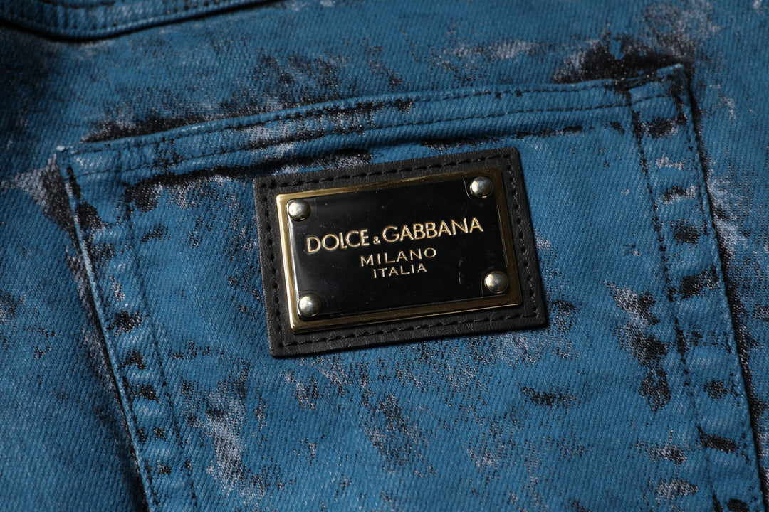 Dolce &amp; Gabbana Blue Tie Dye Cotton Skinny Men Denim Jeans