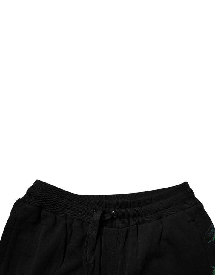 Bermuda en coton noir à imprimé floral et logo Dolce &amp;amp; Gabbana