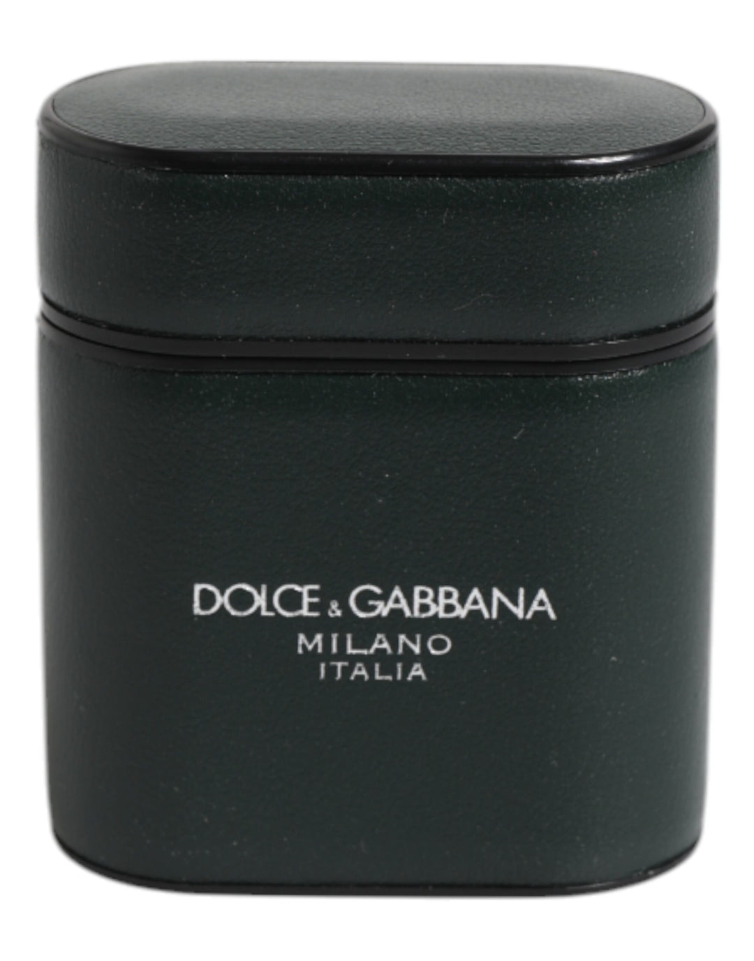 Dolce &amp; Gabbana Green Calfskin Leather Logo Print Flip Holder Airpods Case