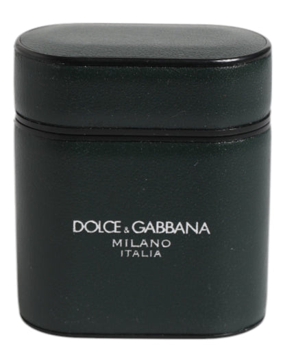Estuche plegable para AirPods de Dolce &amp; Gabbana en piel de becerro negra con estampado del logotipo