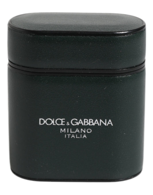 Estuche plegable para AirPods de Dolce &amp; Gabbana en piel de becerro negra con estampado del logotipo