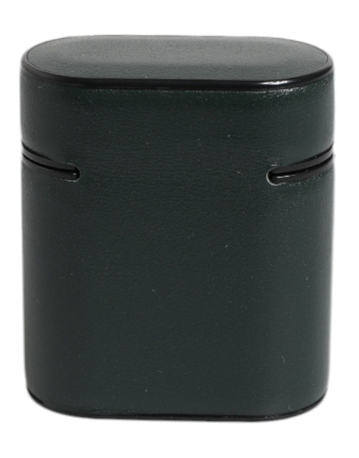 Dolce &amp; Gabbana Green Calfskin Leather Logo Print Flip Holder Airpods Case