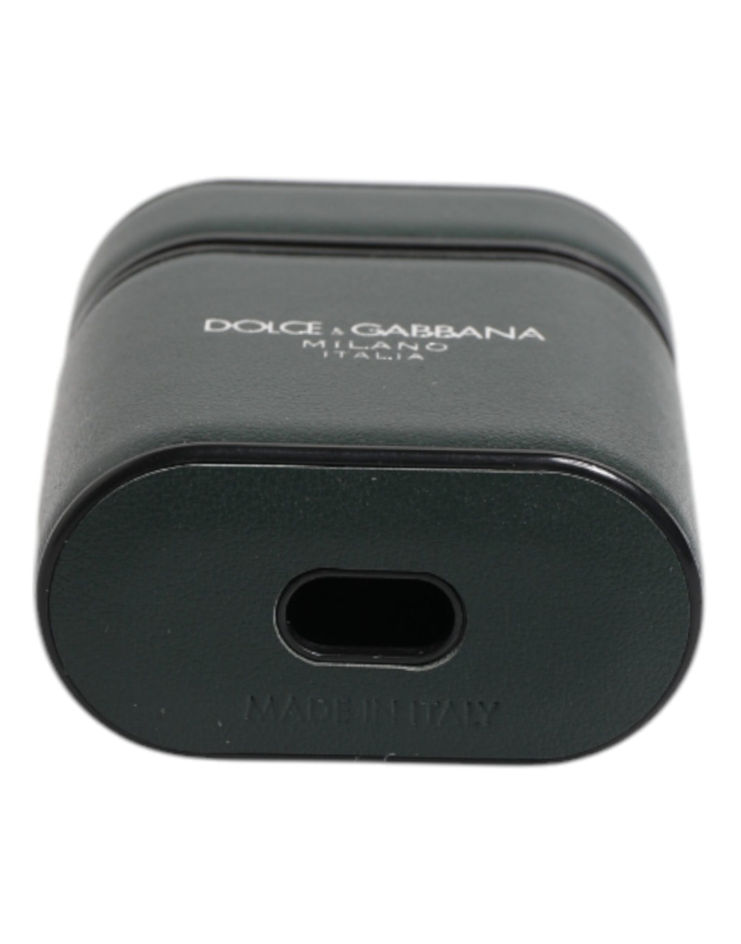 Dolce &amp; Gabbana Green Calfskin Leather Logo Print Flip Holder Airpods Case