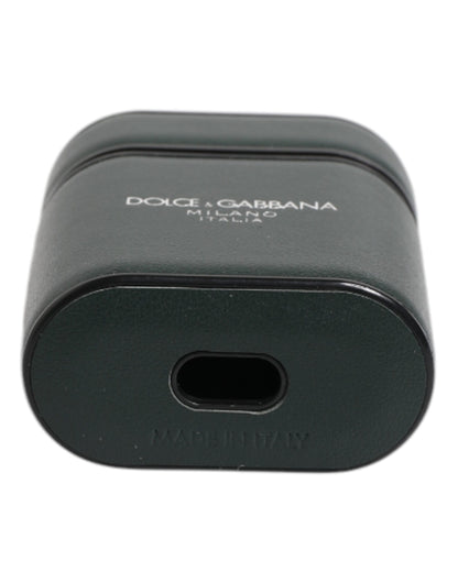 Estuche plegable para AirPods de Dolce &amp; Gabbana en piel de becerro negra con estampado del logotipo
