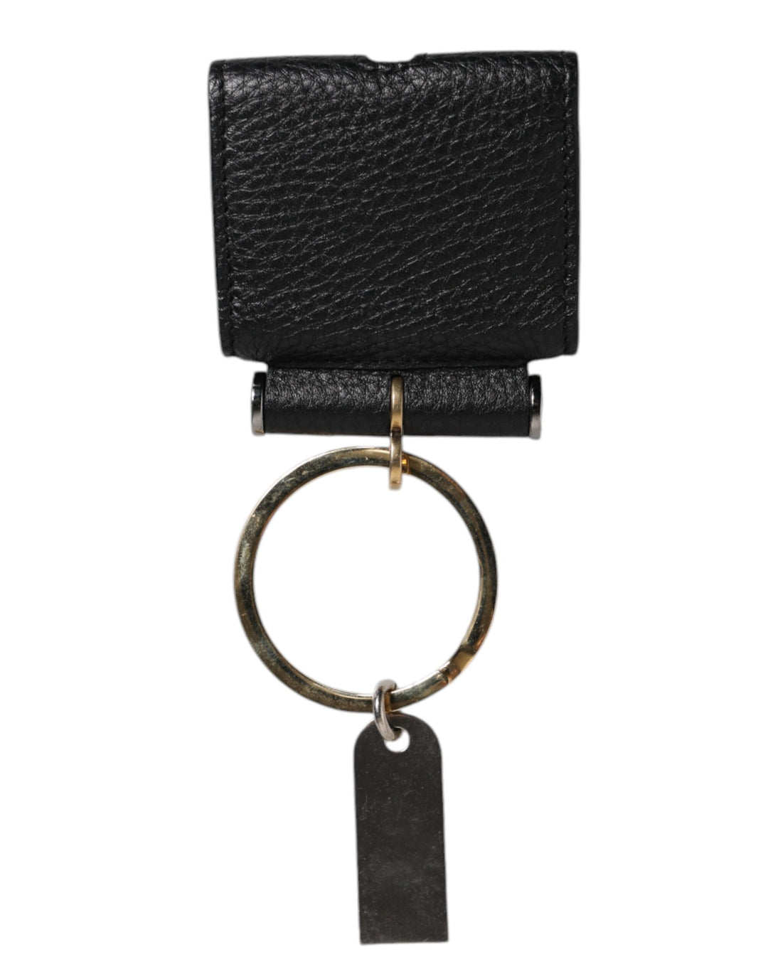 Dolce &amp; Gabbana Black Leather Strap Gold Metal Logo Plaque Airpods Case