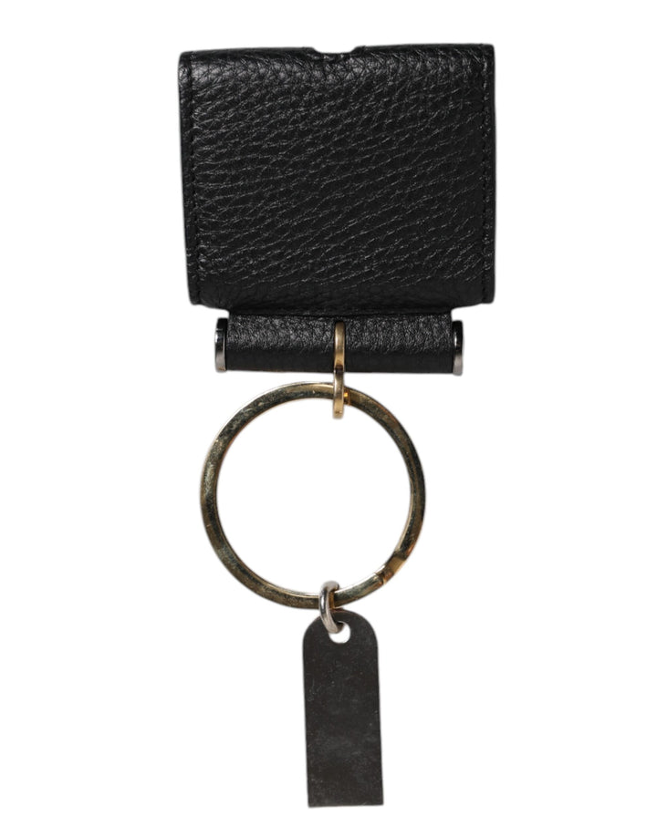 Dolce &amp; Gabbana Black Leather Strap Gold Metal Logo Plaque Airpods Case