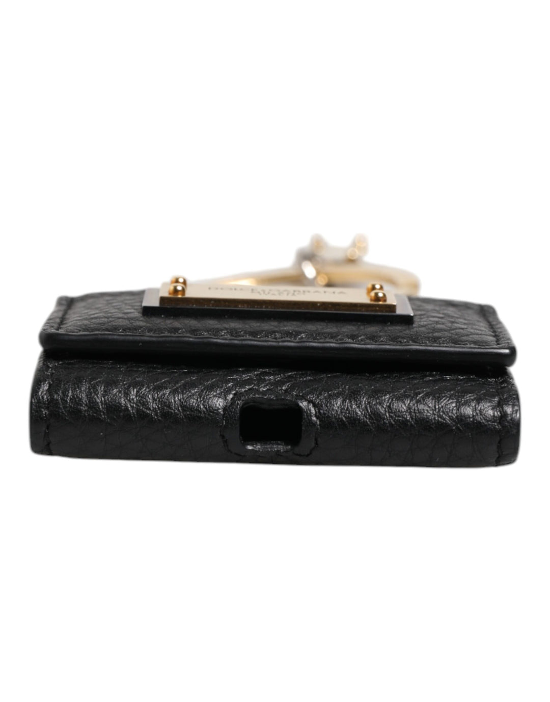 Dolce &amp; Gabbana Black Leather Strap Gold Metal Logo Plaque Airpods Case