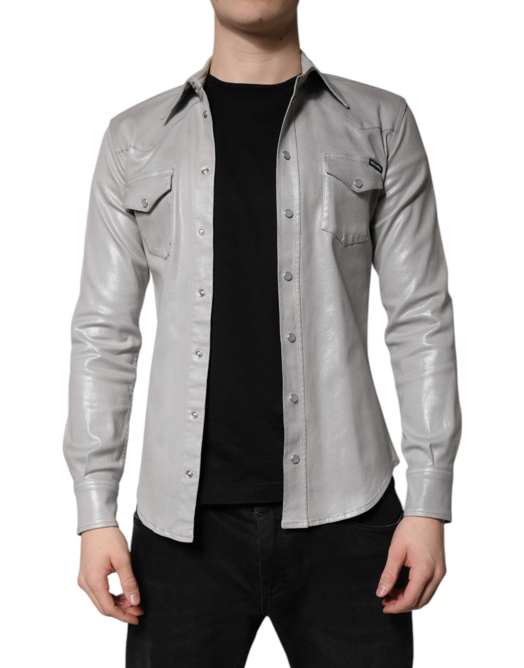 Dolce &amp; Gabbana Metallic Gray Cotton Button Down Shirt