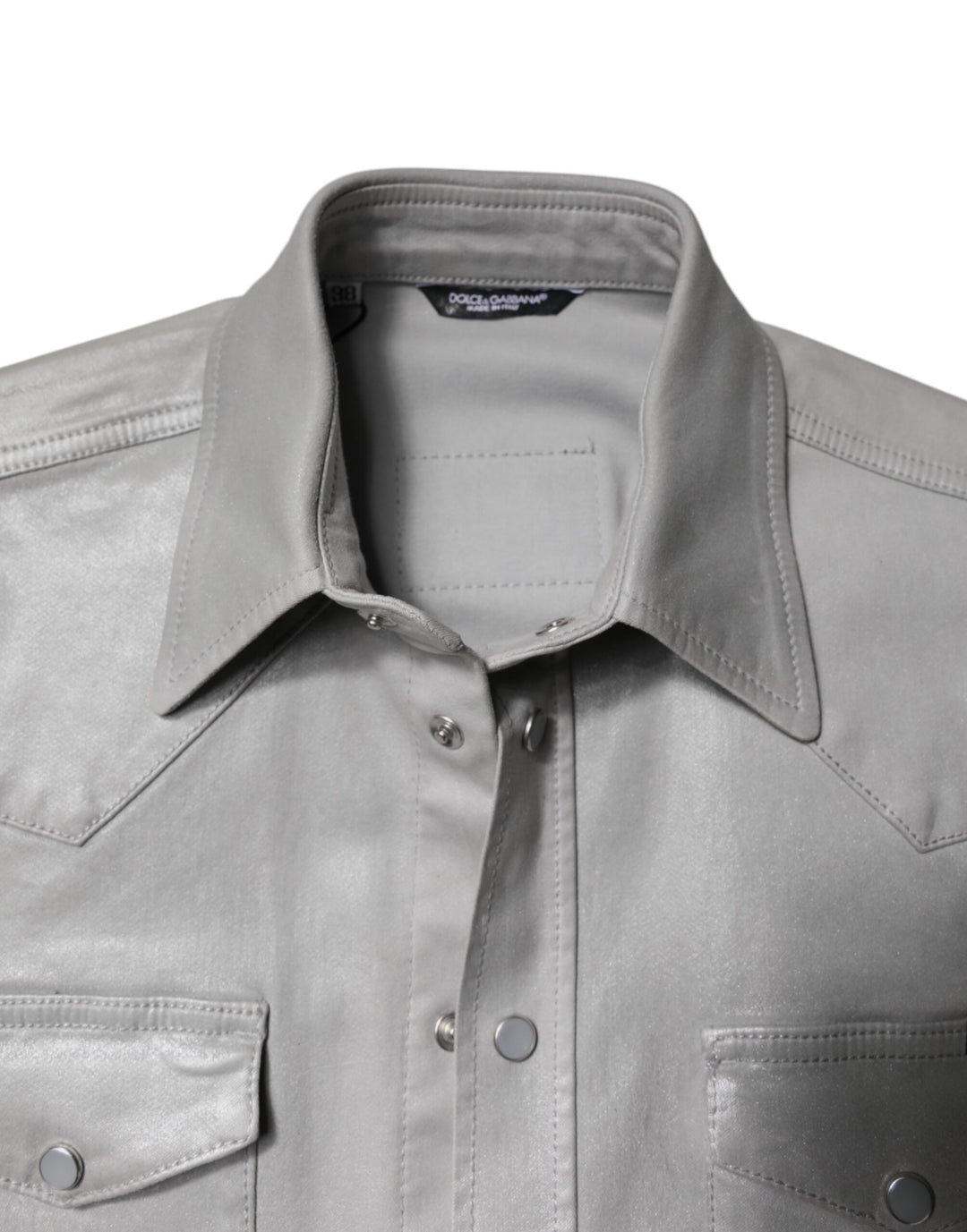 Dolce &amp; Gabbana Metallic Gray Cotton Button Down Shirt