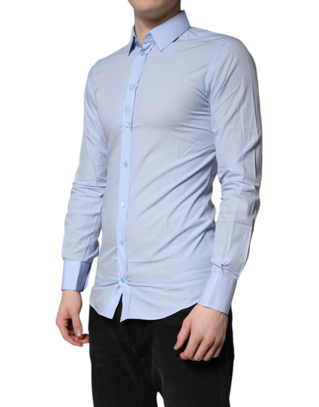 Dolce &amp; Gabbana Light Blue Cotton GOLD Dress Formal Shirt
