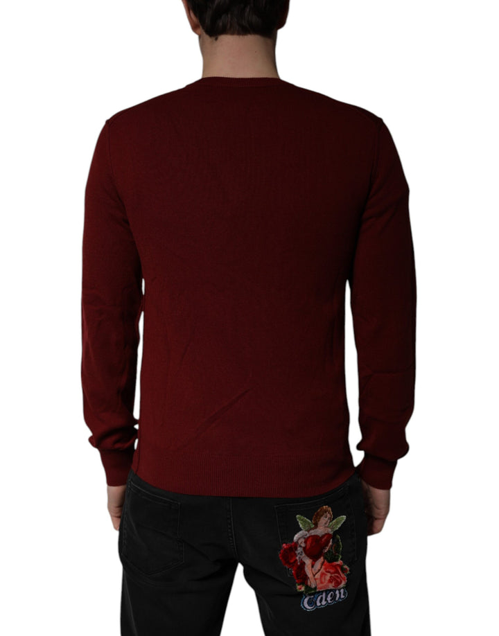 Dolce &amp; Gabbana Maroon Cashmere V-neck Men Pullover Sweater