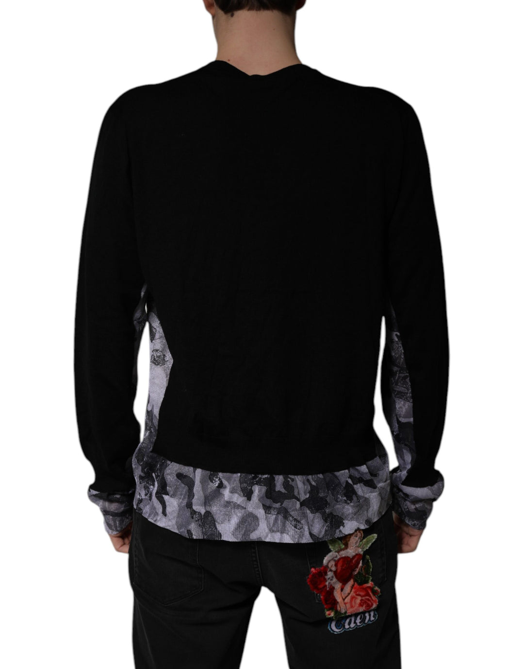 Dolce &amp; Gabbana Black Camouflage V-neck Pullover Sweater