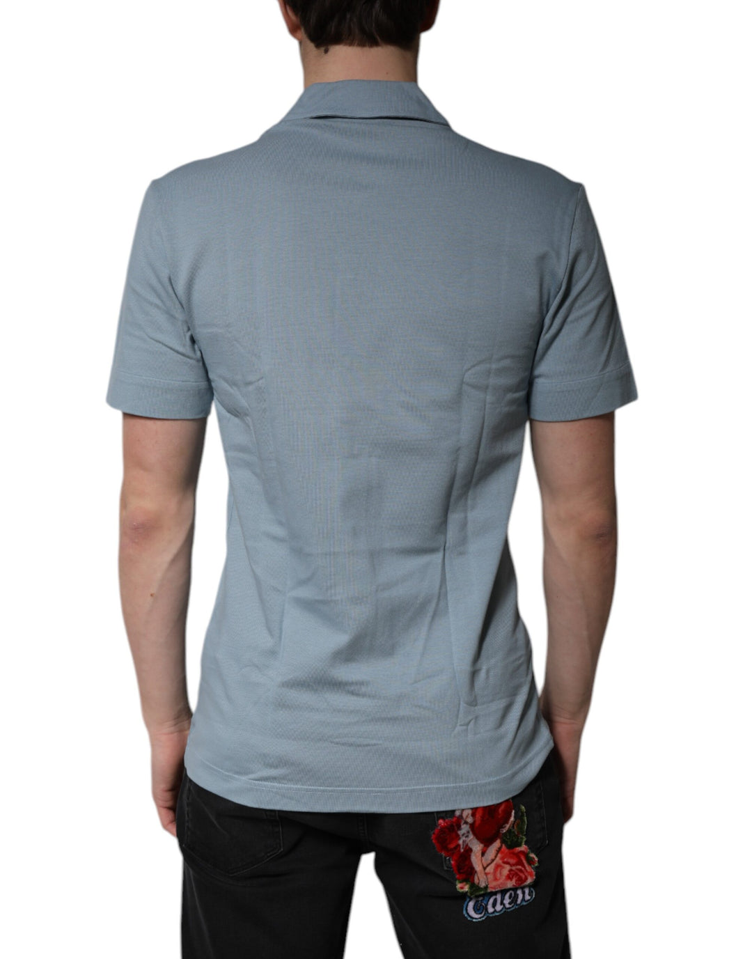 Dolce &amp; Gabbana Blue Cotton Button Down Casual Men Polo Shirt