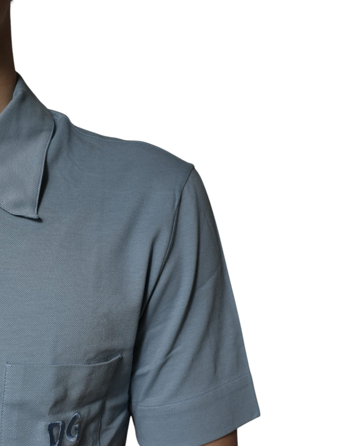 Dolce &amp; Gabbana Blue Cotton Button Down Casual Men Polo Shirt