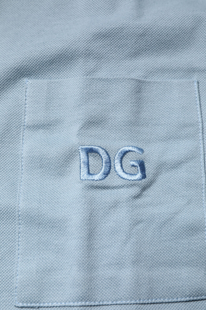 Dolce &amp; Gabbana Blue Cotton Button Down Casual Men Polo Shirt