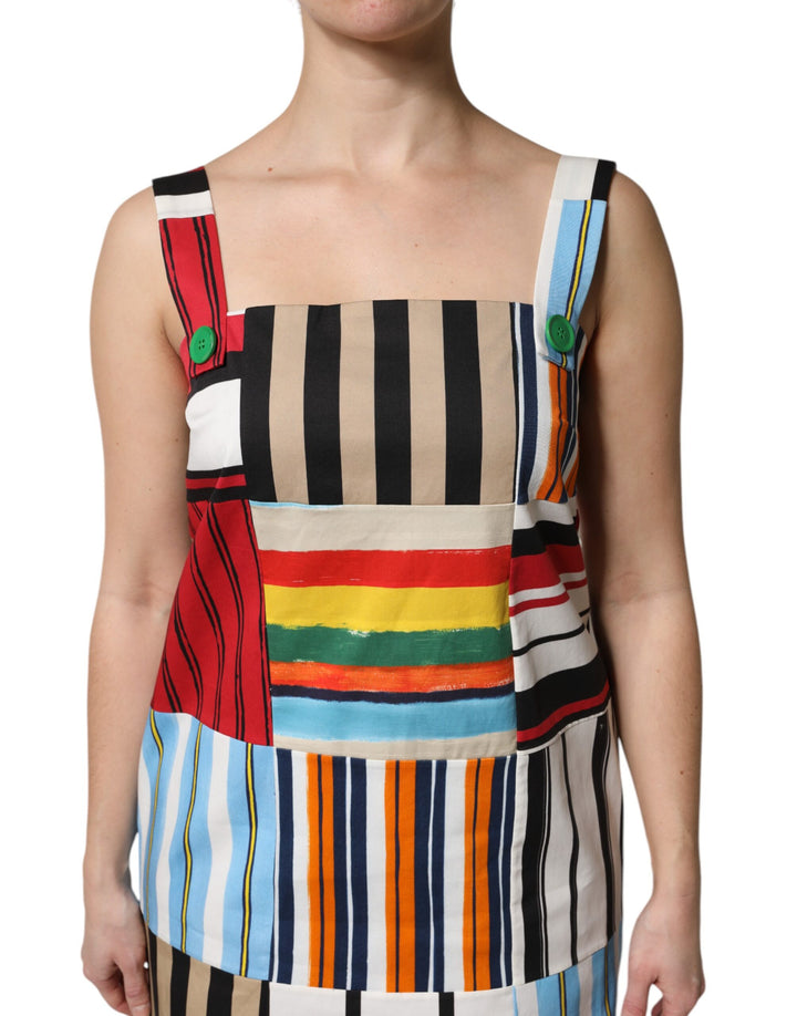 Dolce &amp; Gabbana Multicolor Cotton Stripe Sleeveless Dress