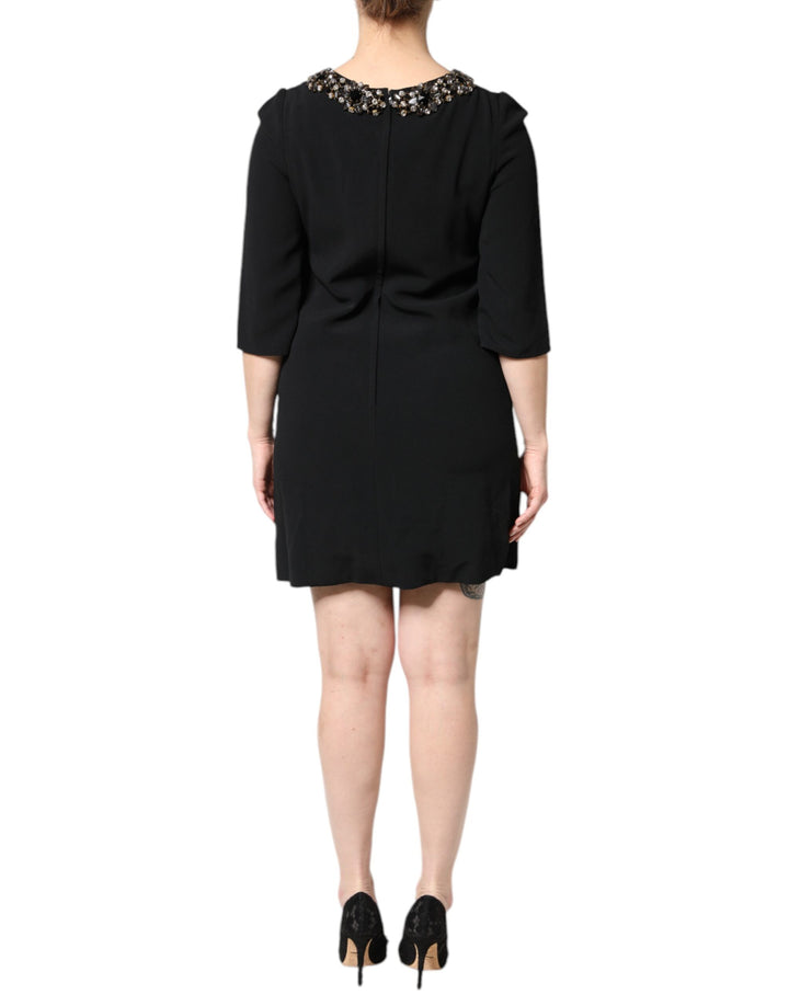 Dolce &amp; Gabbana Black Crystal Embellished Round Neck Mini Dress